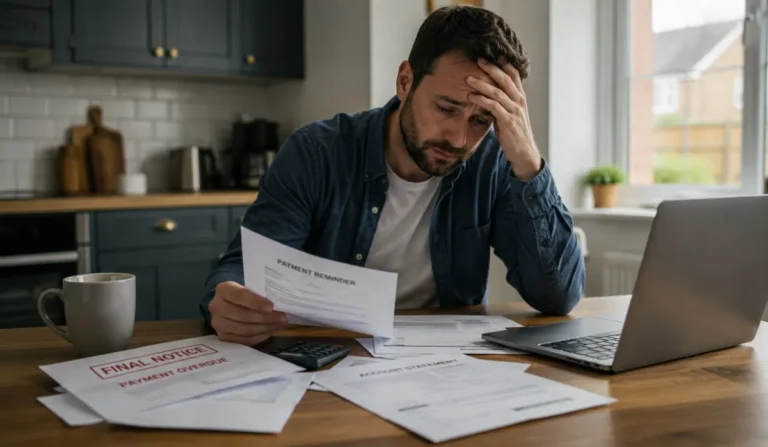 Overdue invoice and calculator on a desk — small business debt recovery