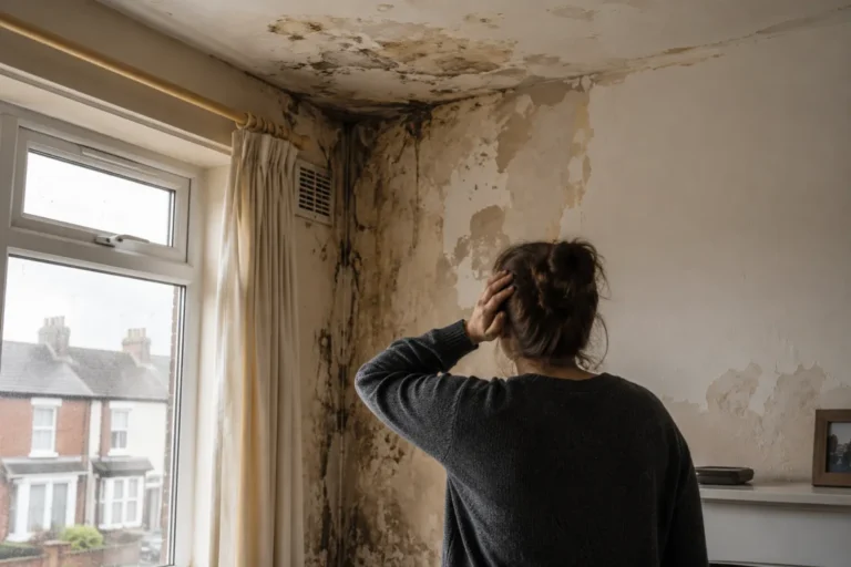 Black mould growing around a window in a rented home — landlord damp and mould responsibilities